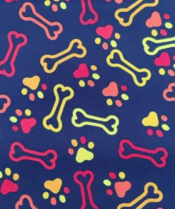 Loneta estampada huesos y huellas violeta