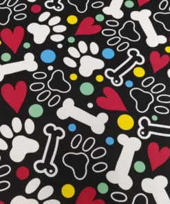 Loneta estampada huesos y huellas negro